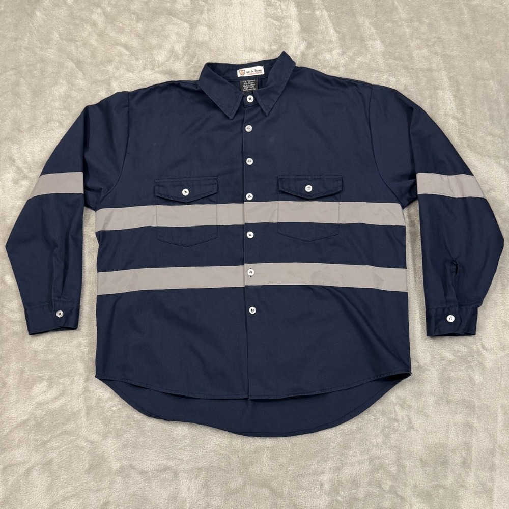 Just In Trend‎ Shirt Mens 2XL Blue Reflective Workwear Long Sleeve Button up
